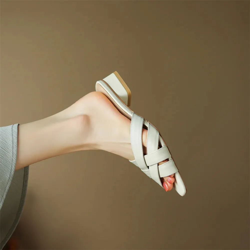 Women's Casual Shoes  - Leather Mules Sandals - TSS409