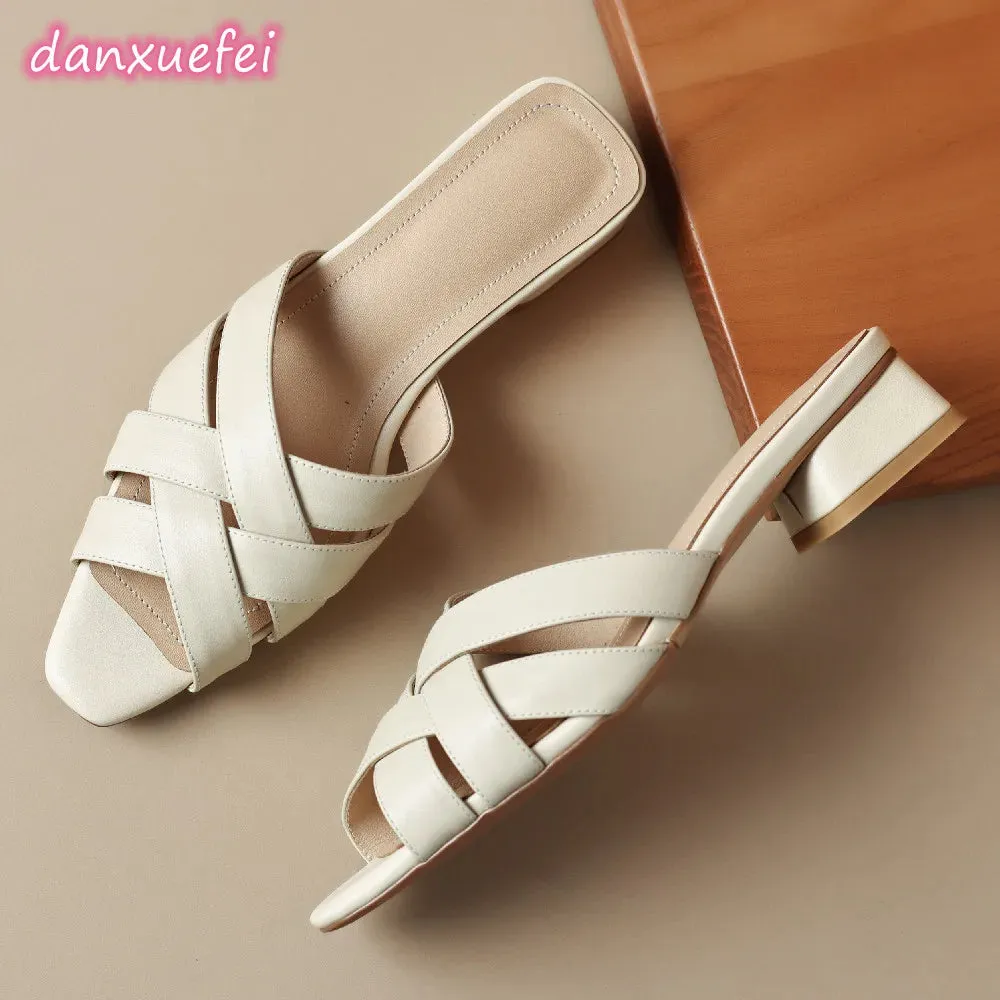 Women's Casual Shoes  - Leather Mules Sandals - TSS409