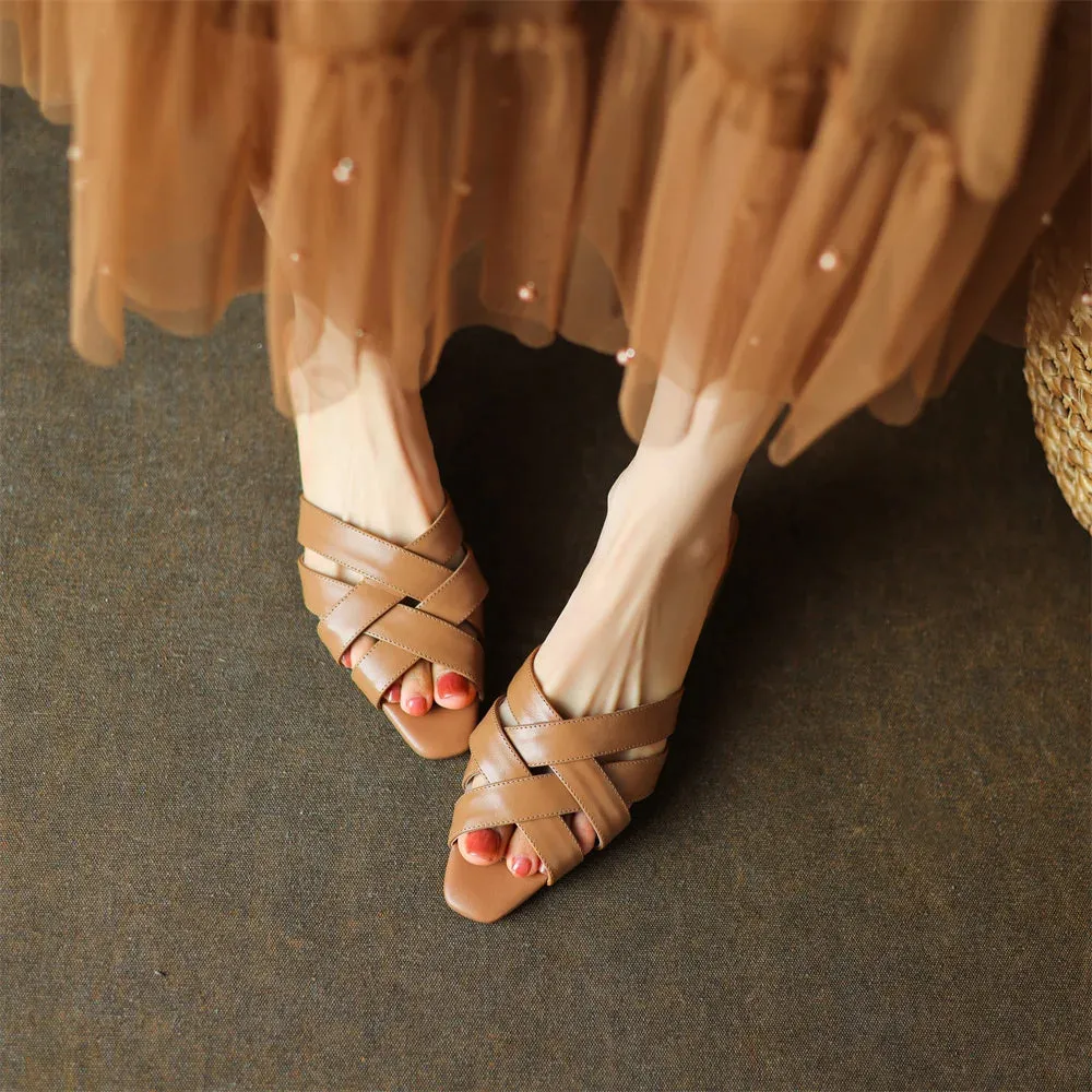 Women's Casual Shoes  - Leather Mules Sandals - TSS409