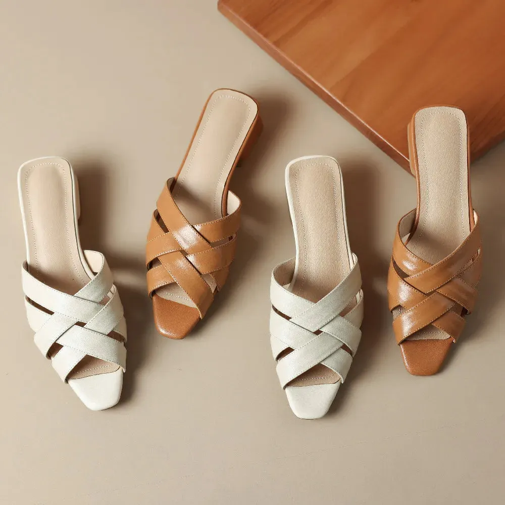 Women's Casual Shoes  - Leather Mules Sandals - TSS409