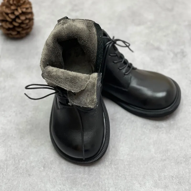 Womens Genuine Leather Ankle Boots Wide Toe Box Lace up Flat Boots