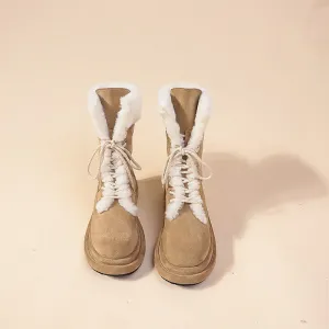 Womens Warm Winter Mid Calf Boots Plush Platform Lace Up Zip Snow Boots