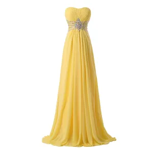 Yellow Chiffon Prom Gown at Bling Brides Bouquet online bridal store