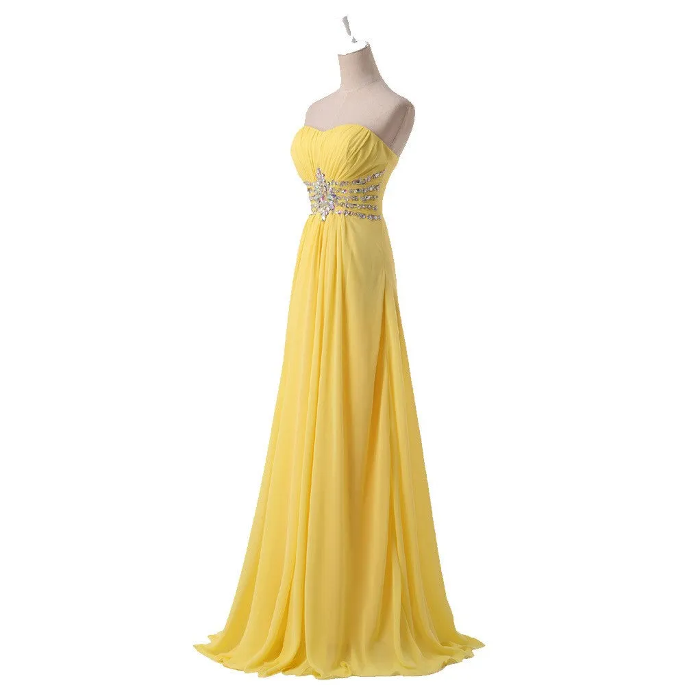 Yellow Chiffon Prom Gown at Bling Brides Bouquet online bridal store