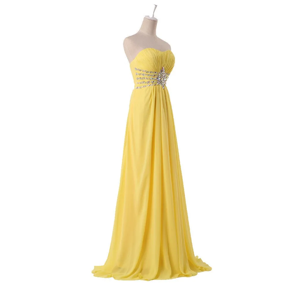 Yellow Chiffon Prom Gown at Bling Brides Bouquet online bridal store