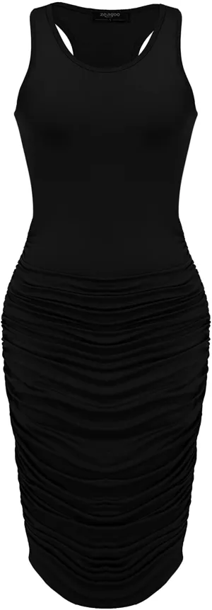 Zeagoo Ruched Bodycon Dress for Women, Midi Stretchy Sleeveless Tank Dress S-XXL